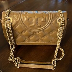 Tory Burch Quilted Shoulder Bag in Tan